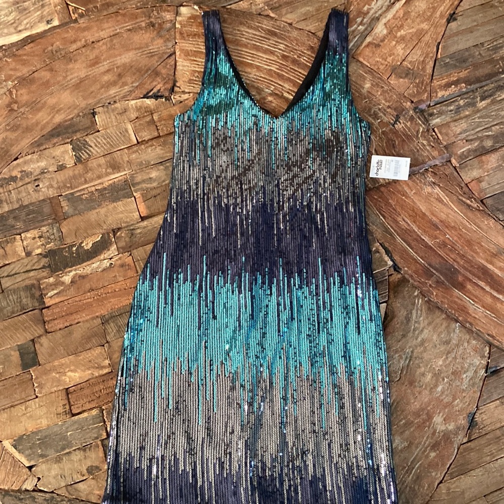 Charlotte Russe shades of blue sequin prom dress size M, NWT